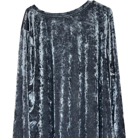 LOGO Lori Goldstein Crushed Velvet Long Sleeve Tunic Top 4X Charcoal Sheer Hem - Picture 7 of 13